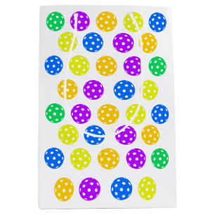 Retro Style Neon Blue Themed Pickleball Birthday Medium Gift Bag