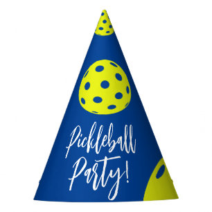 Retro Style Neon Blue Themed Pickleball Birthday Party Hat