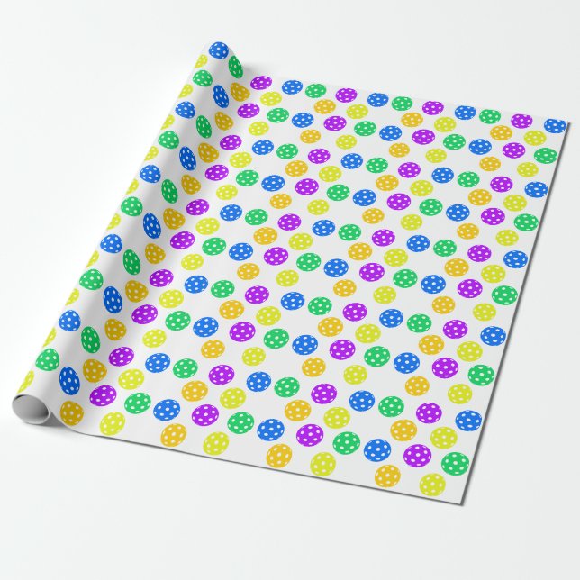 Retro Style Neon Blue Themed Pickleball Birthday Wrapping Paper (Unrolled)