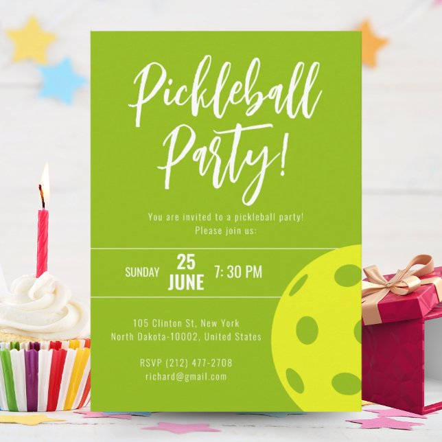 Retro Style Neon Lime Themed Pickleball Birthday Invitation (Creator Uploaded)
