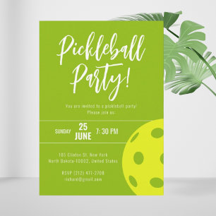 Retro Style Neon Lime Themed Pickleball Birthday Invitation