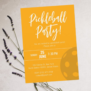 Retro Style Neon Orange Themed Pickleball Birthday Invitation