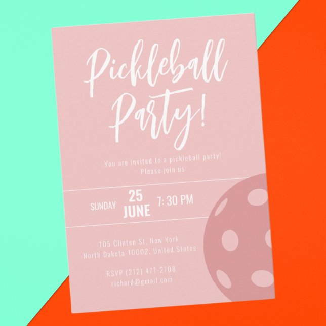 Retro Style Neon Pink Themed Pickleball Birthday Invitation (Creator Uploaded)