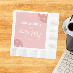 Retro Style Neon Pink Themed Pickleball Birthday Napkin