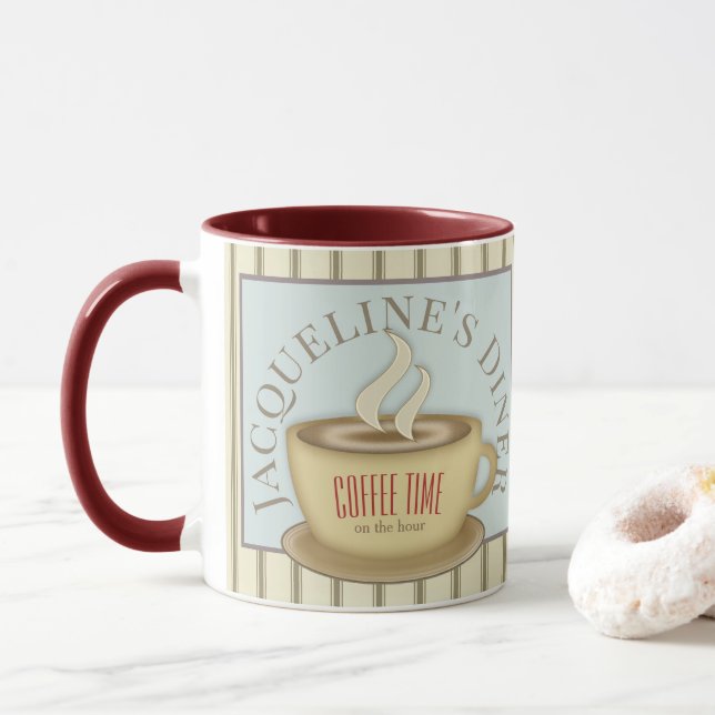 Retro Style Personalized Cafe Diner Mug (With Donut)