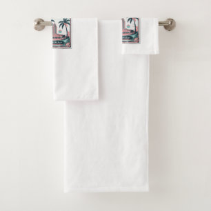 retro-style poster bath towel set