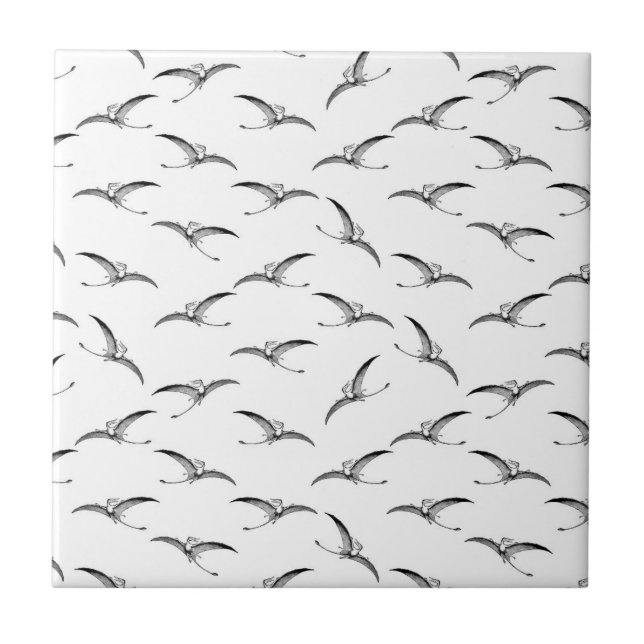 Retro Style Pterodactyl Print Dinosaur Art Pattern Tile (Front)