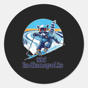Retro Style Raccoon Skiing In Indianapolis Indiana Classic Round Sticker