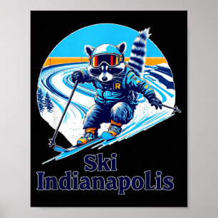 Retro style raccoon skiing in indianapolis indiana poster