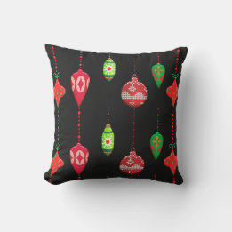 Retro Style Red Green Ornaments Christmas Outdoor Pillow