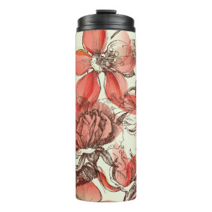 Retro Style Red Roses Pattern Thermal Tumbler