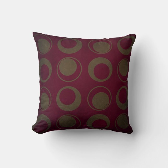 Retro style sage circles on burgundy background throw pillow (Front)
