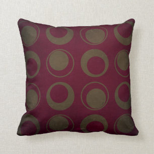 Retro style sage circles on burgundy background throw pillow