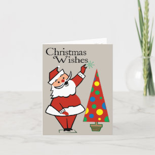 Retro-Style Santa Claus and Christmas Tree Card