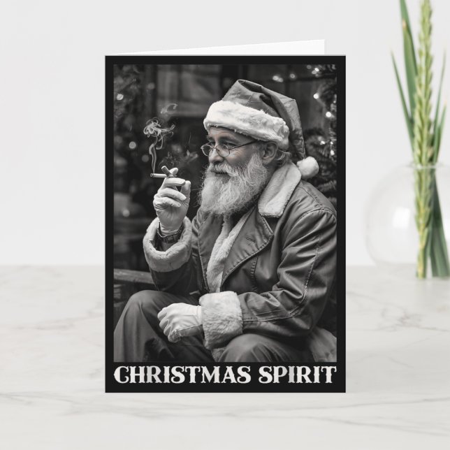 Retro Style Santa Claus Smoking Cigarette Christma Card (Front)