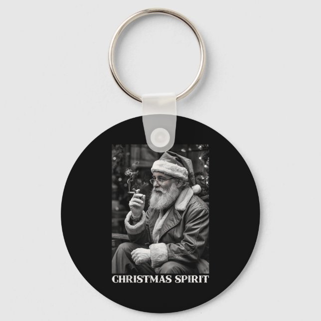 Retro Style Santa Claus Smoking Cigarette Christma Keychain (Front)