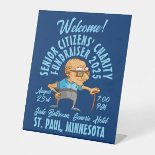 Retro-Style Senior Citizen's Charity  Pedestal Sign