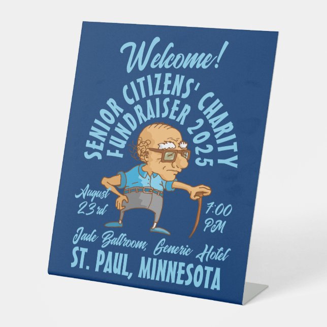 Retro-Style Senior Citizen's Charity  Pedestal Sign (Front)