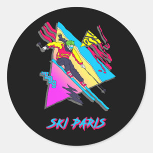 Retro Style Skiing In Paris Graphic Classic Round Sticker