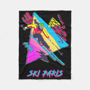 Retro Style Skiing In Paris Graphic Fleece Blanket