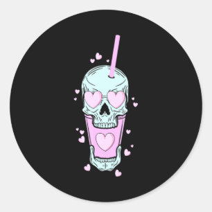 Retro Style Skull Skeleton Latte Coffee C Valen  Classic Round Sticker