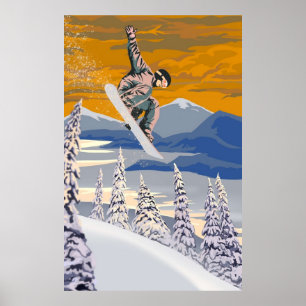 Retro style Snowboard art Poster