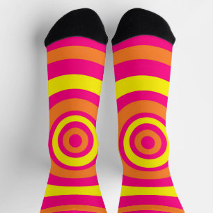 Retro Style Socks with Orange Pink Yellow Stripes