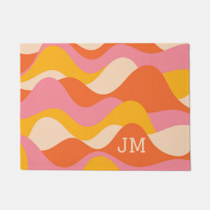 Retro style stormy waves doormat