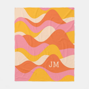 Retro style stormy waves fleece blanket