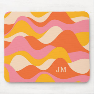 Retro style stormy waves mouse pad