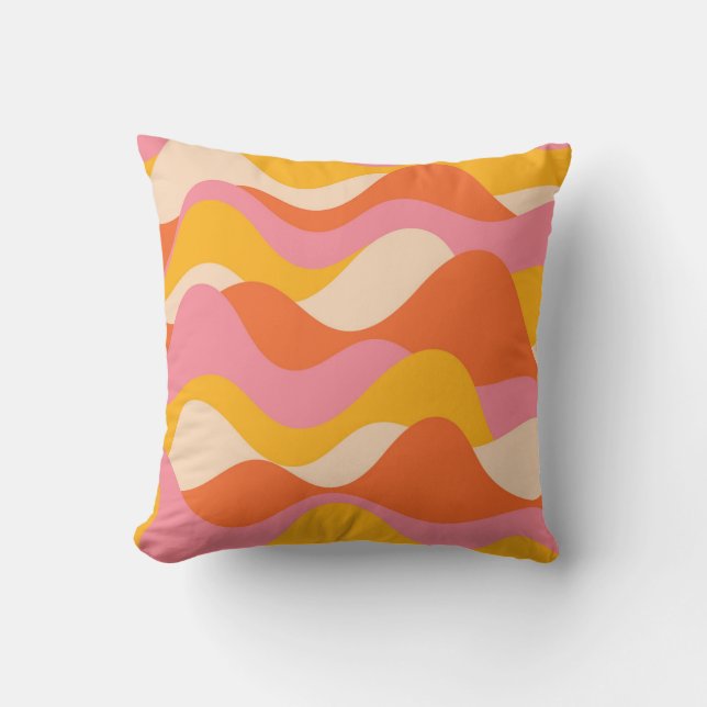 Retro style stormy waves throw pillow (Front)