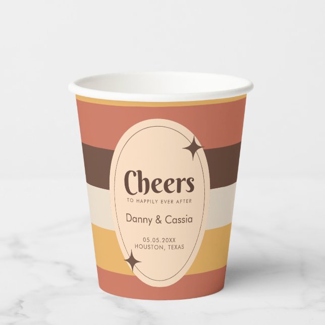 Retro Style Stripes Seventies Groovy 70s Hippie   Paper Cups (Front)