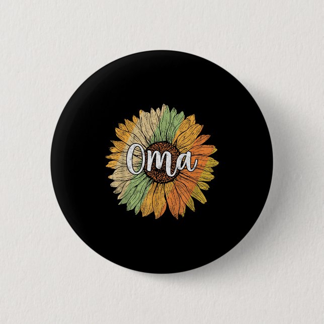 Retro style summer sunflower graphic for oma 2 inch round button (Front)