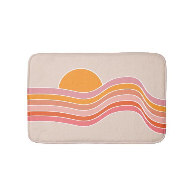Retro style sunrise illustration bath mat (Front)