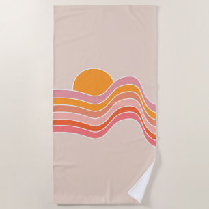 Retro style sunrise illustration beach towel