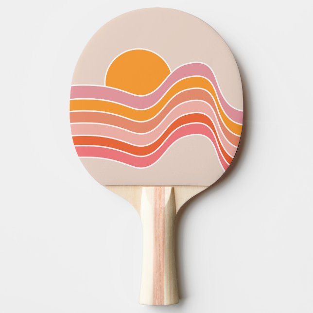 Retro style sunrise illustration ping pong paddle (Front)