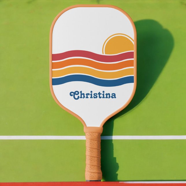 Retro Style Sunrise Pastel Rainbow script name Pickleball Paddle (Creator Uploaded)