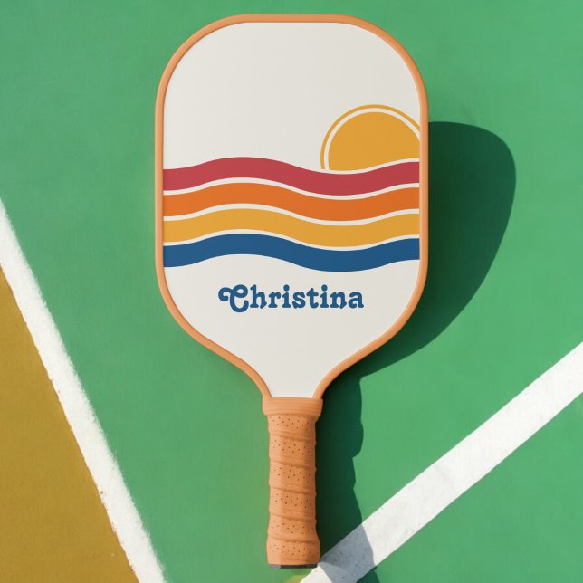 Retro Style Sunrise Pastel Rainbow script name Pickleball Paddle (Creator Uploaded)