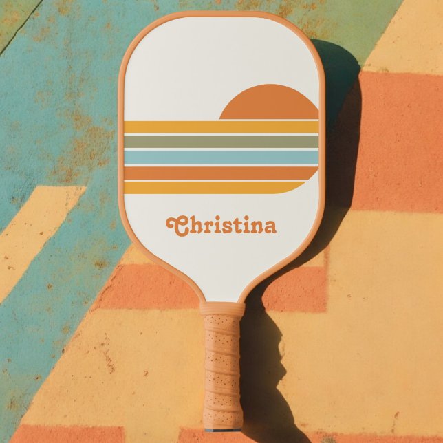 Retro Style Sunrise Pastel Rainbow script name Pickleball Paddle (Creator Uploaded)