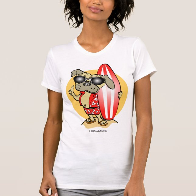 Retro Style Surfin' Pug Women's Tees (Front)
