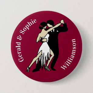 Retro-style Tango Dancers on Maroon 3 Inch Round Button