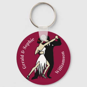 Retro-style Tango Dancers on Rich Burgundy  Keychain