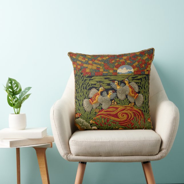 Retro Style Tapestry Exotic Birds Throw Pillow (Chair)