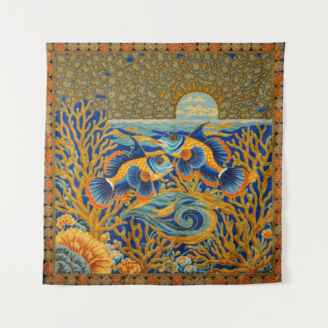 Retro Style Tapestry Orange Mandarin Fish (Front)