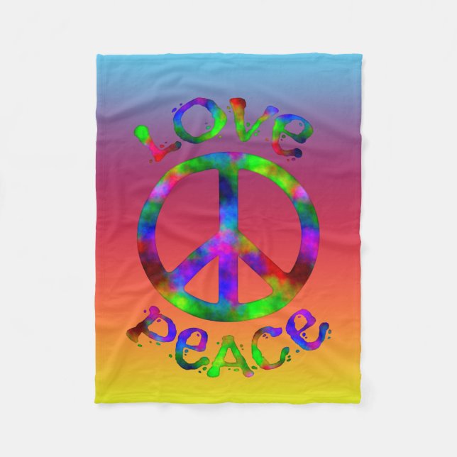 Retro Style Tie-Dye Peace and Love Fleece Blanket (Front)