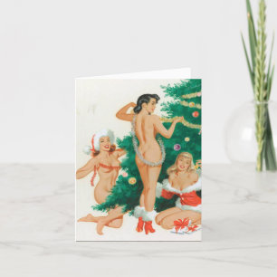 Retro-Style "Trimming the Tree" Holiday Card