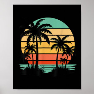 Retro Style Tropical Vintage Sunset Beach Palm Tre Poster
