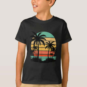Retro Style Tropical Vintage Sunset Beach Palm Tre T-Shirt