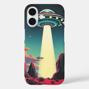 Retro style UFO making contact iPhone 16 Case