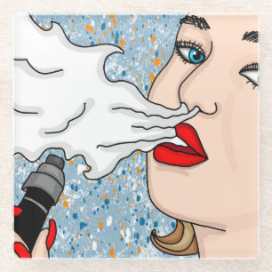 Retro Style Vaping Lady Glass Coaster